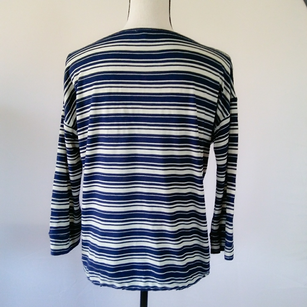 Talbot's Navy Blue Striped Drawstring Top - Picture 5 of 7